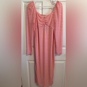 Pink Long Sleeve Midi Dress Medium NWT